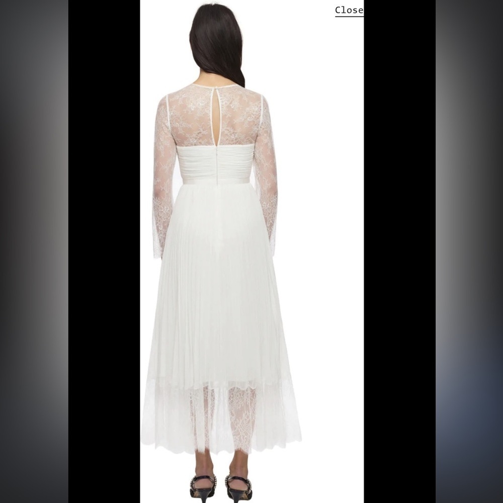 Self Portrait Chiffon Lace Sleeved ivory MIDI dress women’s size 8 - Picture 3 of 13
